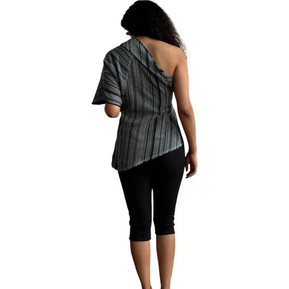 NEW LUNA DEL PINAL tela de raya loo weave asymmetric top in humbug stripe - Picture 4 of 4